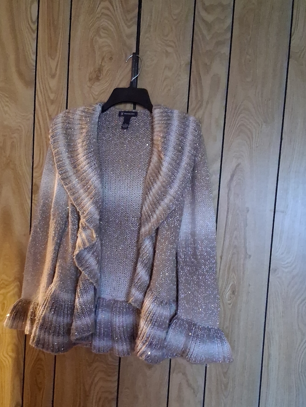 INC International Concepts Metallic Taupe Ruffle-Trim Cardigan